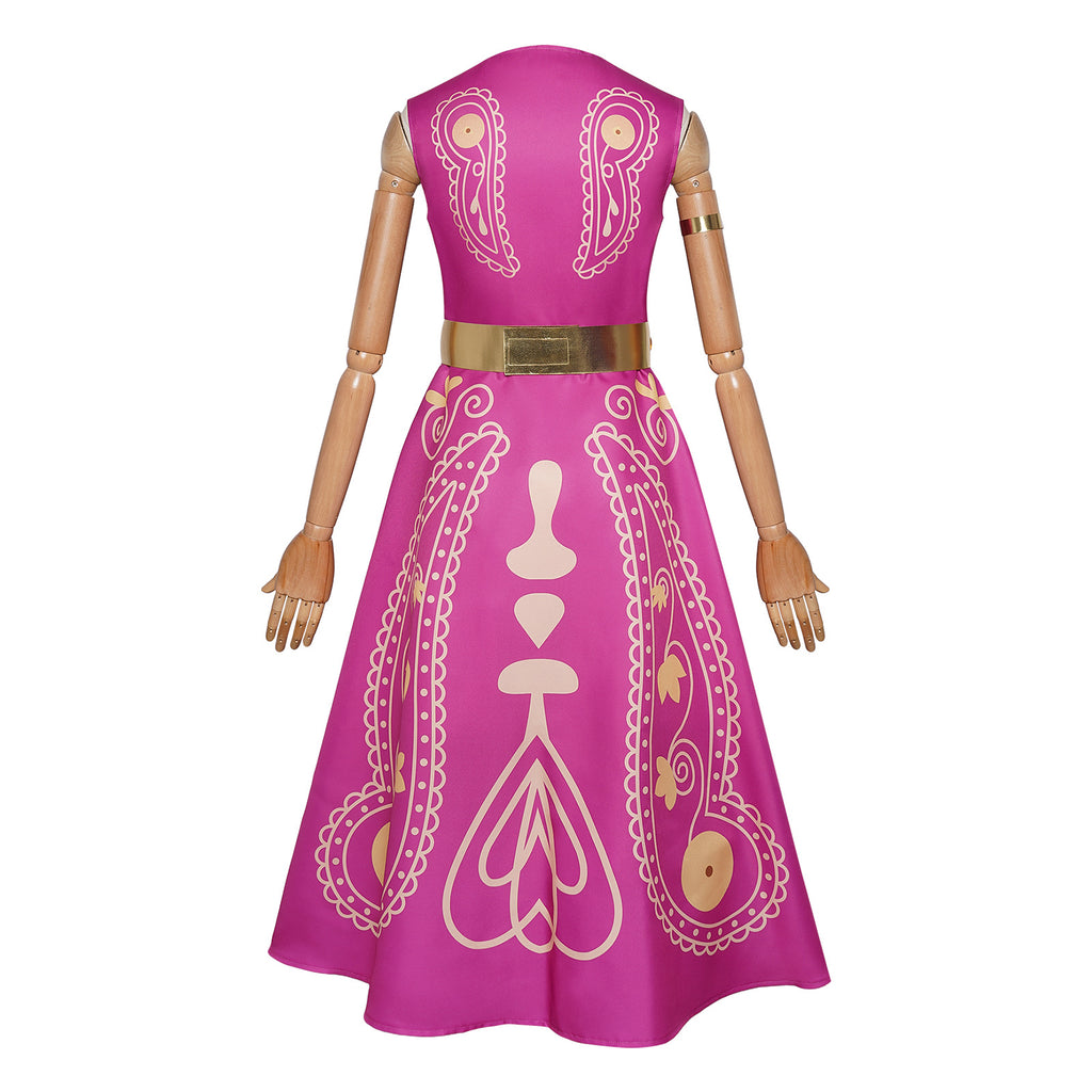 Girls Layla Princess Costume Rose Red Sleeveless Dress with Headband and Belt for Halloween Carnival