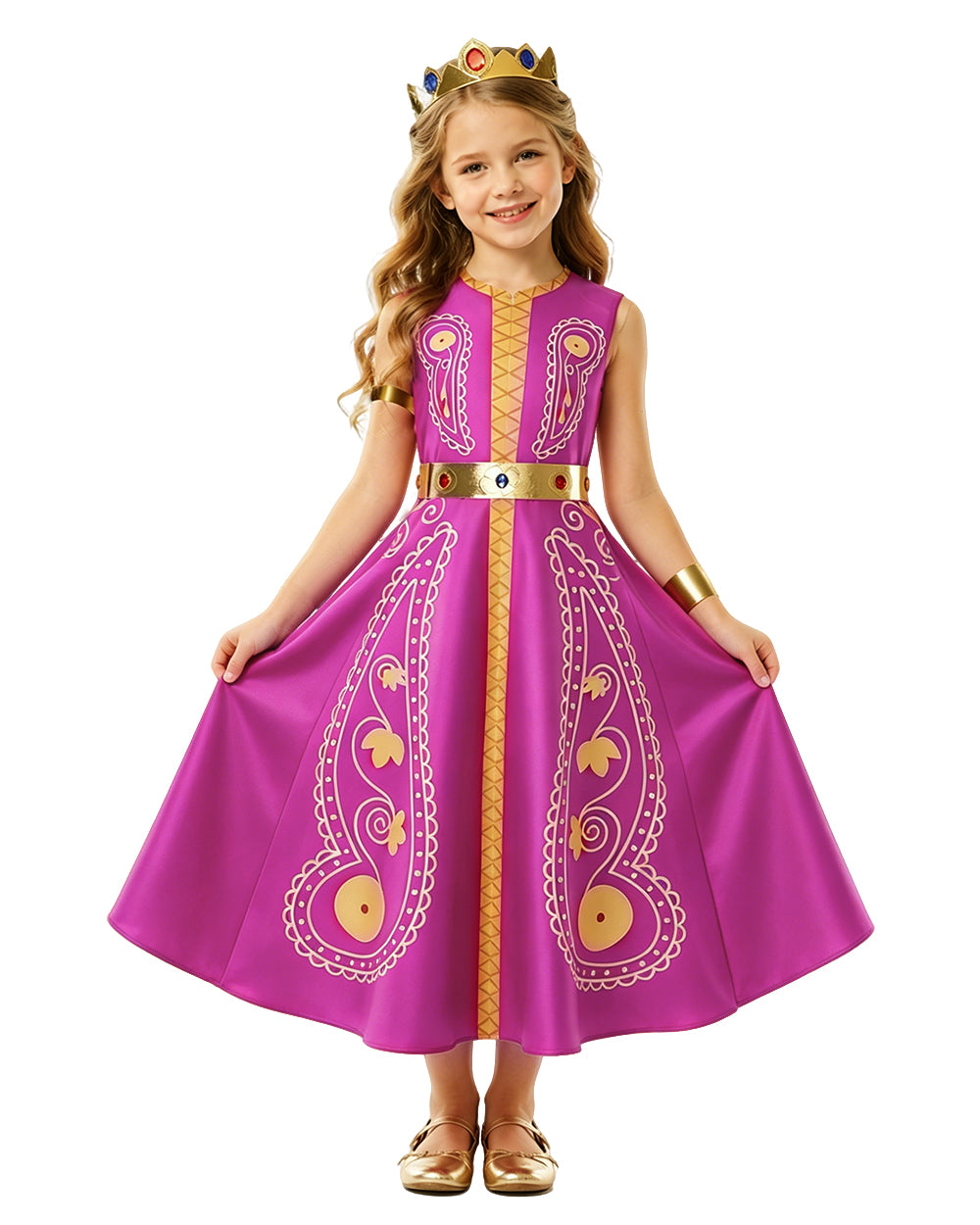 Girls Layla Princess Costume Rose Red Sleeveless Dress with Headband and Belt for Halloween Carnival