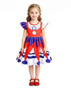 Jester Outfit Red and Blue Ruffle Sleeve Dress with Matching Bag for Carnival and Game Cosplay
