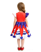Jester Outfit Red and Blue Ruffle Sleeve Dress with Matching Bag for Carnival and Game Cosplay