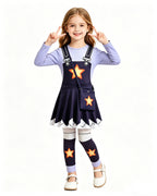 Creepy Doll Costume Purple Star Dress with Elastic Pants and Bag for Immersive Roleplay