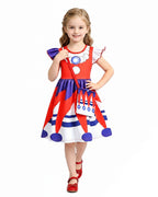 Jester Outfit Red and Blue Ruffle Sleeve Dress with Matching Bag for Carnival and Game Cosplay