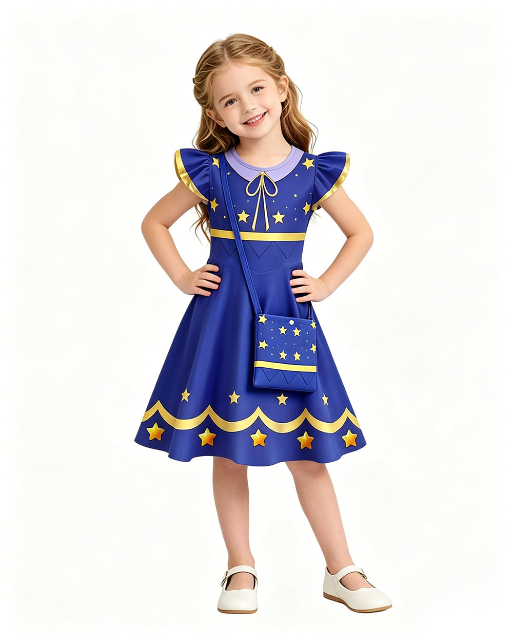 Braided Doll Outfit Navy Star Ruffle Dress with Tights and Bag for 2026 Cosplay Events