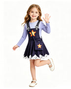 Creepy Doll Costume Purple Star Dress with Elastic Pants and Bag for Immersive Roleplay