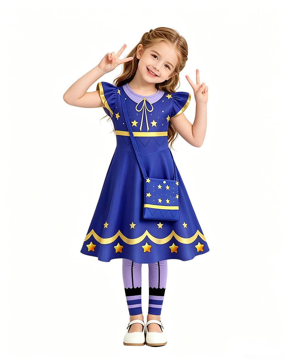 Braided Doll Outfit Navy Star Ruffle Dress with Tights and Bag for 2026 Cosplay Events