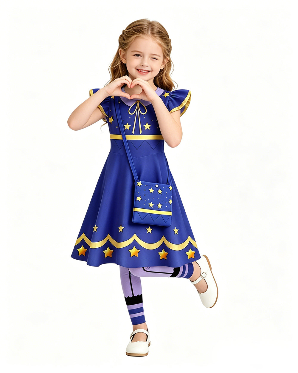 Braided Doll Outfit Navy Star Ruffle Dress with Tights and Bag for 2026 Cosplay Events