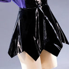 Women Purple Heart Braids Doll Costume PU Leather Dress with T-shirt and Matching Leg Sleeves for Theme Dress Up
