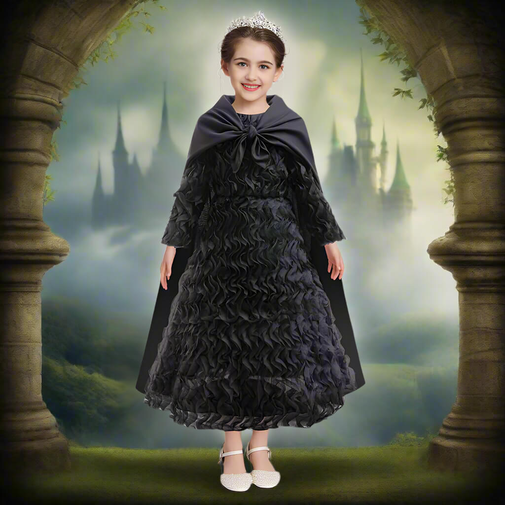 Girls Elphaba Costume Black Wicked Dress and Cape for Dress Up Party