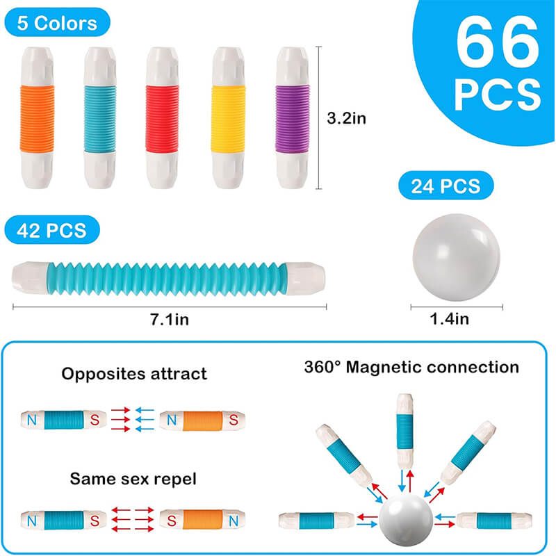 66pcs Magnetic Building Blocks Set DIY Educational Toy with Flexible Rods and Balls