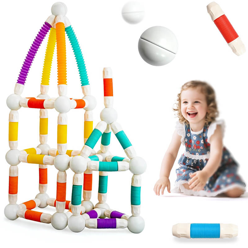66pcs Magnetic Building Blocks Set DIY Educational Toy with Flexible Rods and Balls