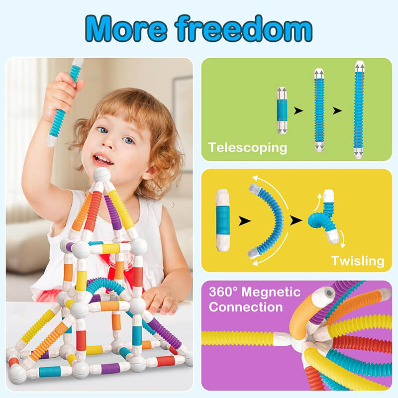 66pcs Magnetic Building Blocks Set DIY Educational Toy with Flexible Rods and Balls
