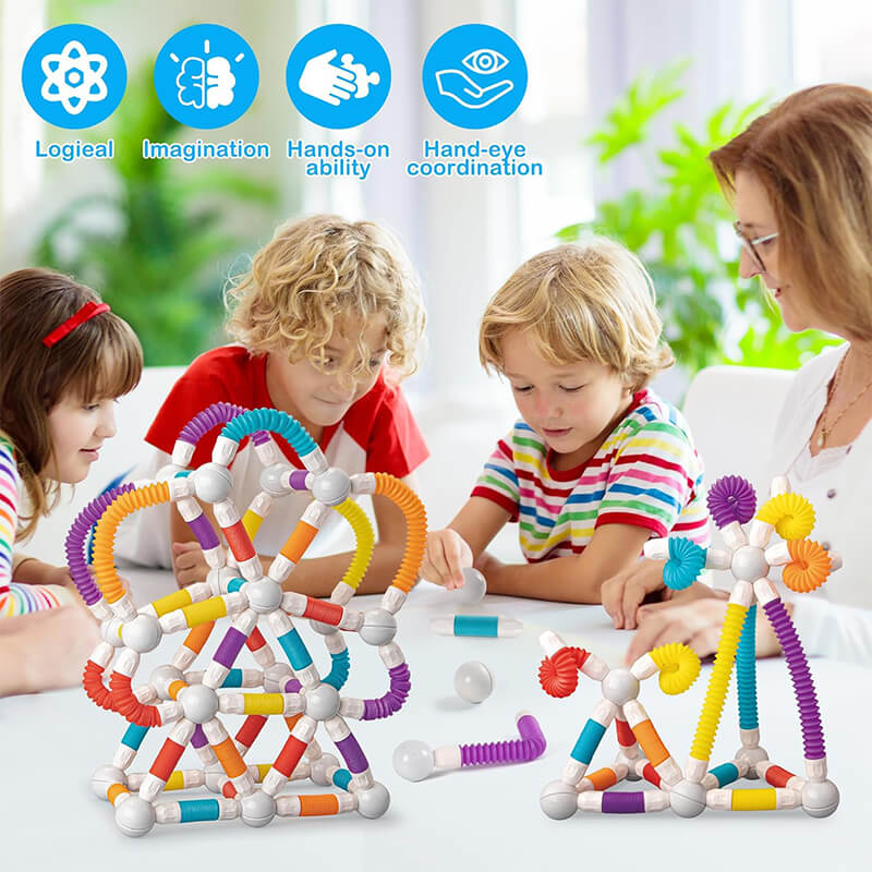 66pcs Magnetic Building Blocks Set DIY Educational Toy with Flexible Rods and Balls