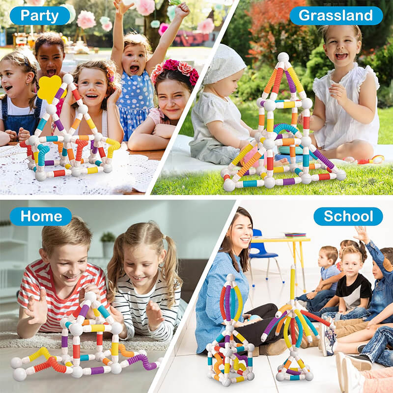 66pcs Magnetic Building Blocks Set DIY Educational Toy with Flexible Rods and Balls