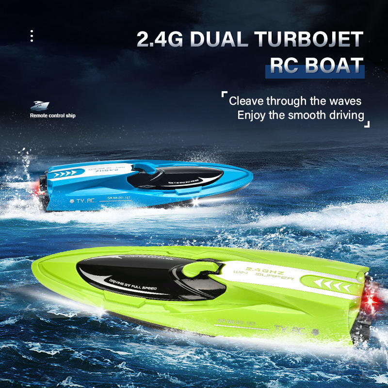 2.4G Remote Control Boat Twin Turbojet Speedboat Waterproof Racing Boat With Light For Kids