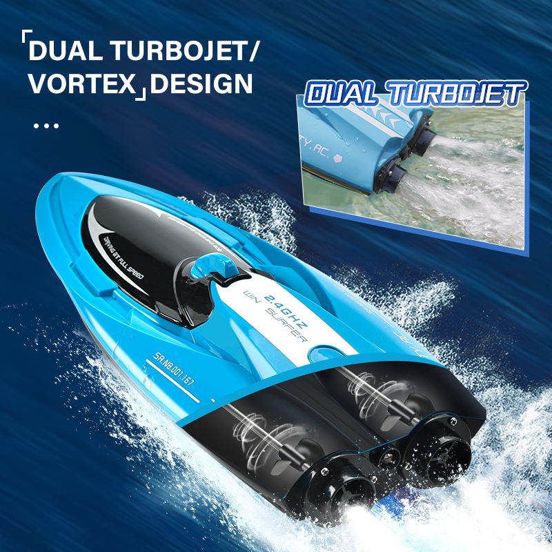 2.4G Remote Control Boat Twin Turbojet Speedboat Waterproof Racing Boat With Light For Kids