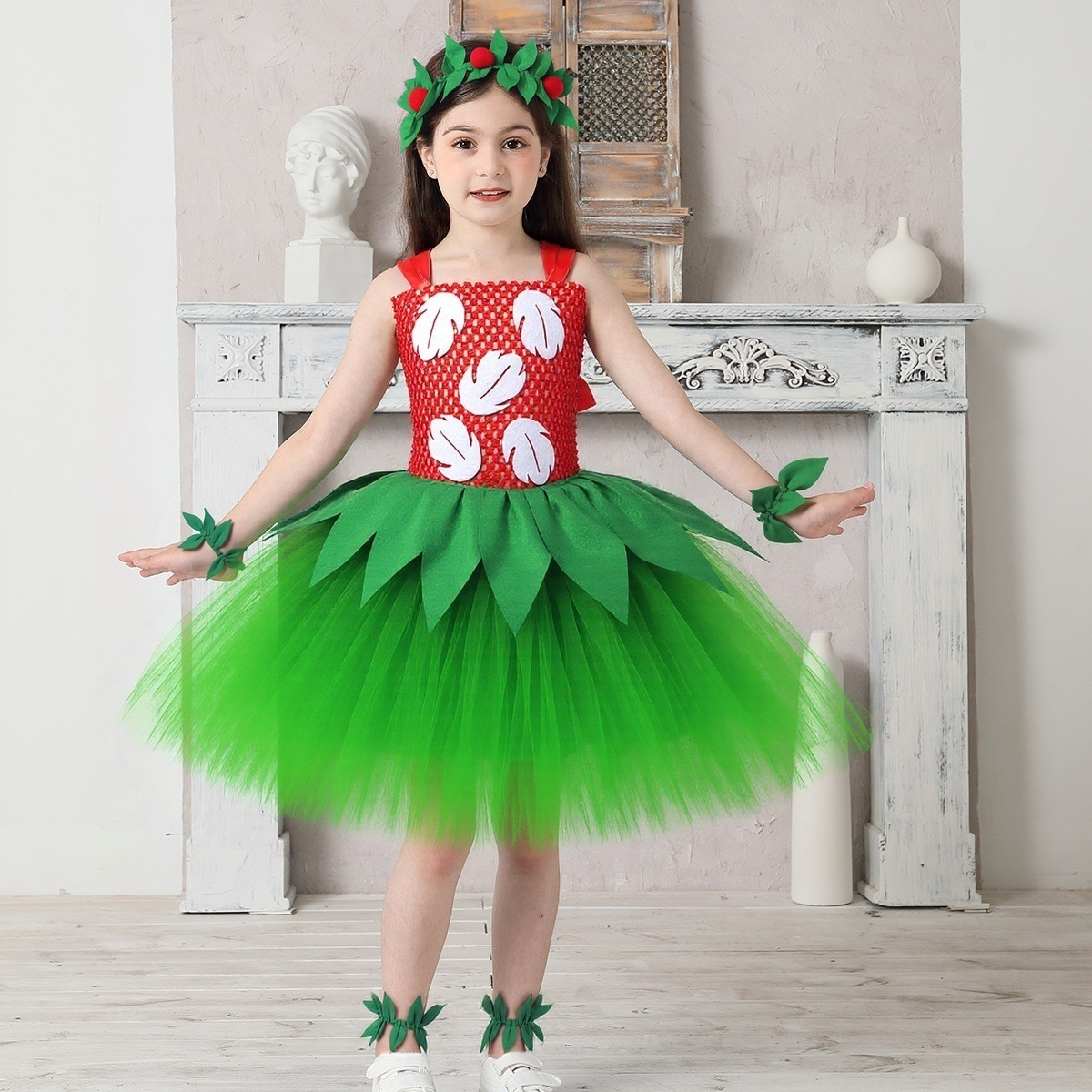 lilo dress Girls Costume Pelekai Ball Gown with Headband and Accessori – Sun Baby is designed to fall Dark green long wrap LowStock:42750083563571 Color:Green Large Floral