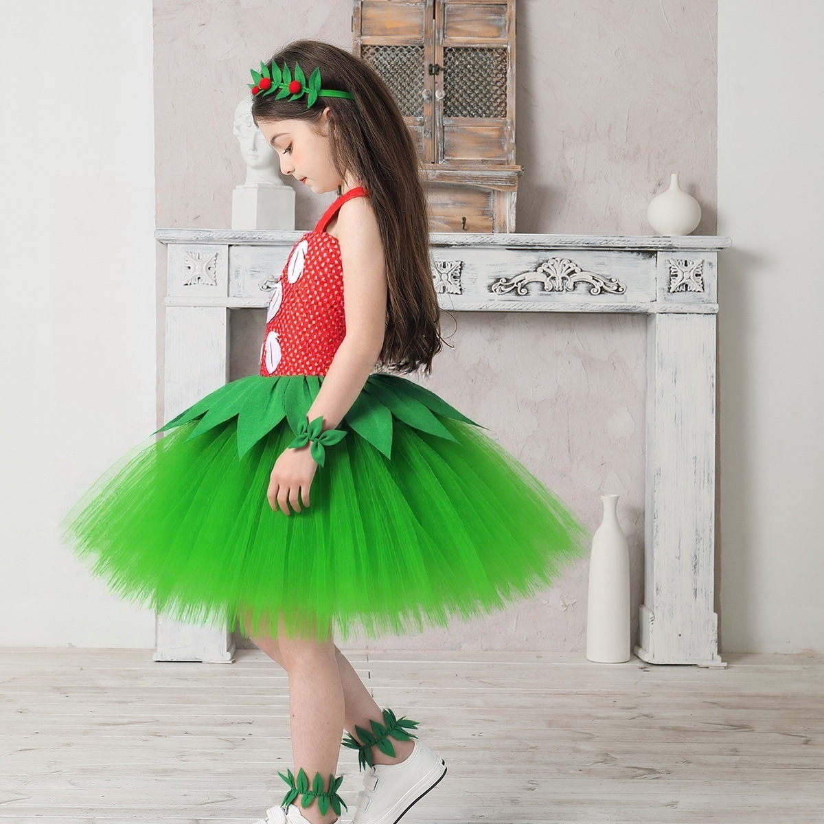 Girls Lilo Costume Pelekai Ball Gown Dress with Headband and Accessories for Halloween Cosplay
