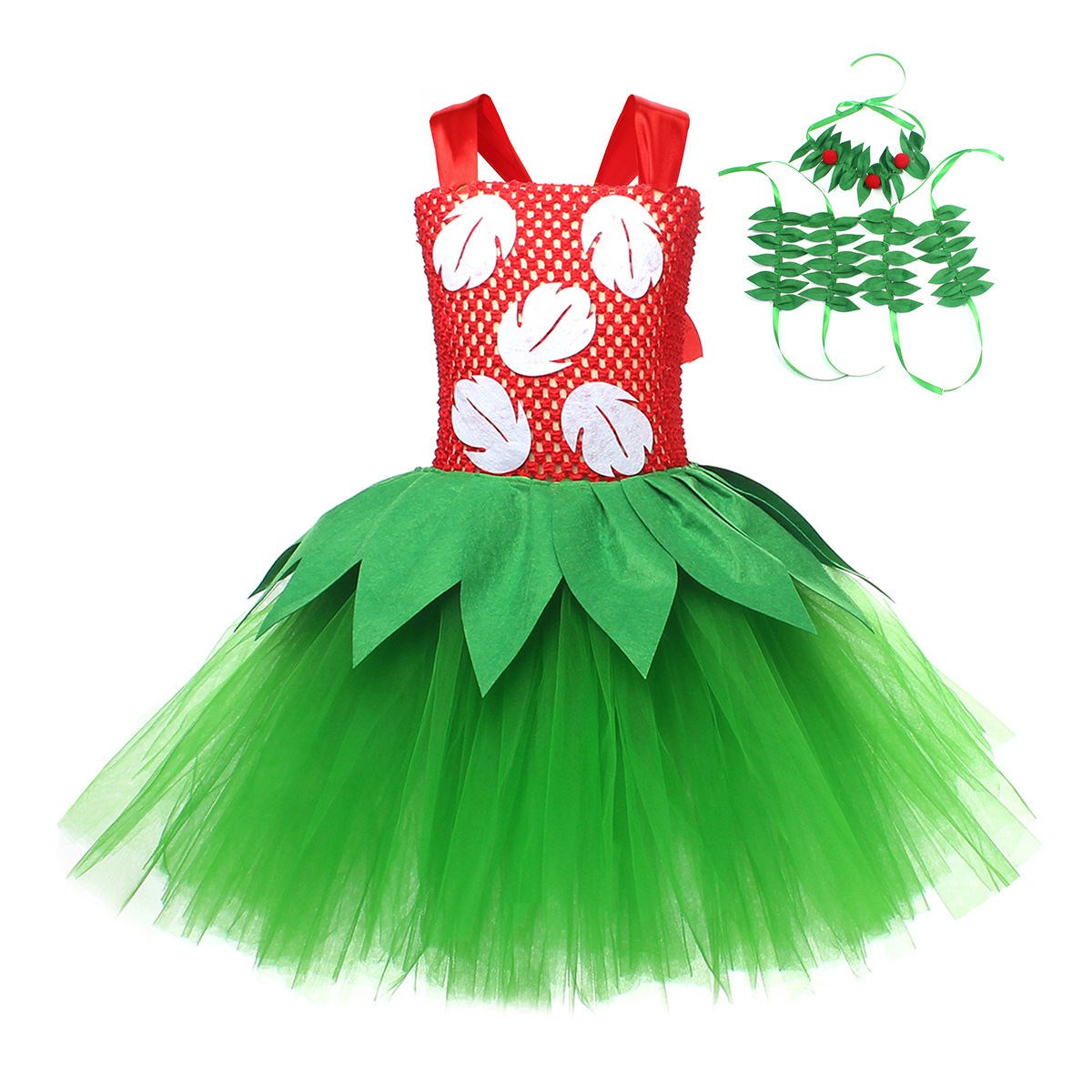 Girls Lilo Costume Pelekai Ball Gown Dress with Headband and Accessories for Halloween Cosplay