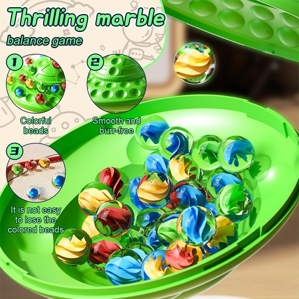 Marble Balancing Game with 60 Glass Marbles Storage Base Balancing Beads Family Fun Game for Kids & Adults