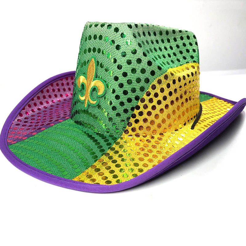 Mardigra Hat Carnival Cowboy Hat with Fleur De Lis Flower Unisex Parade Accessories