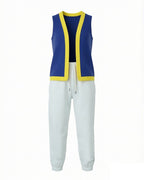 Mushroom Costume Blue Open-front Vest with White Pants and Plush Hat for Cosplay Party