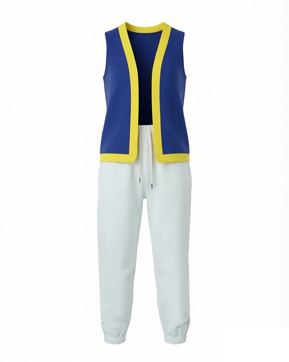 Mushroom Costume Blue Open-front Vest with White Pants and Plush Hat for Cosplay Party