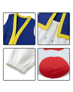 Mushroom Costume Blue Open-front Vest with White Pants and Plush Hat for Cosplay Party
