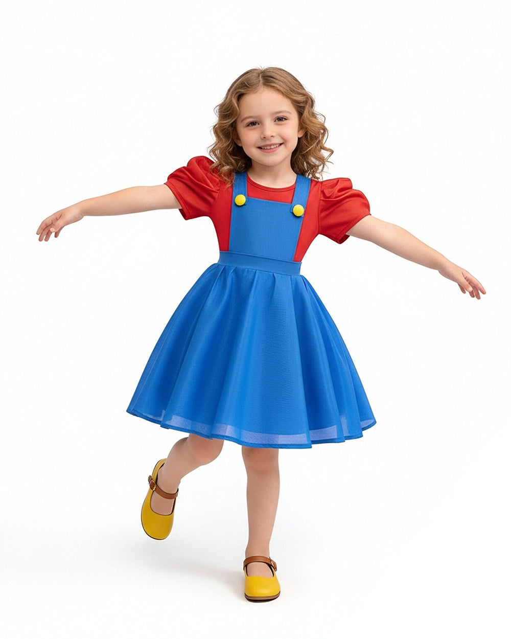 Super Bro Dress Blue Puff Sleeve Adventure Costume for Little Fans Game Player