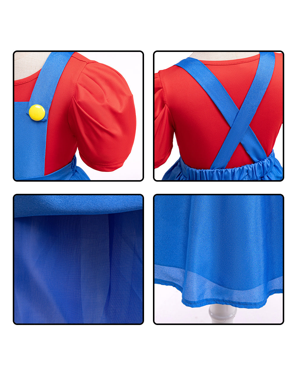 Super Bro Dress Blue Puff Sleeve Adventure Costume for Little Fans Game Player