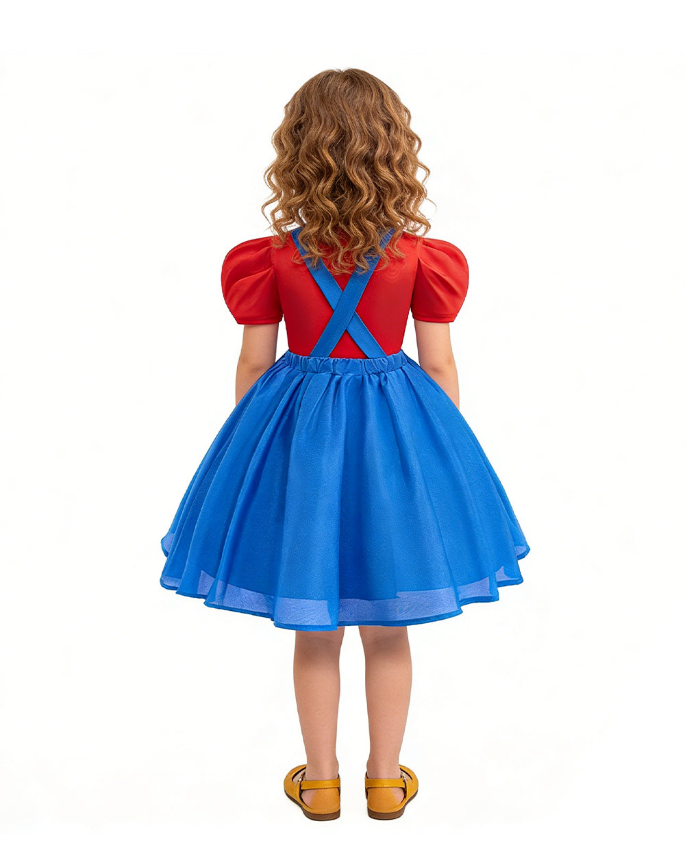 Super Bro Dress Blue Puff Sleeve Adventure Costume for Little Fans Game Player