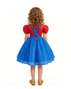 Super Bro Dress Blue Puff Sleeve Adventure Costume for Little Fans Game Player