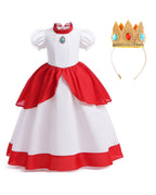 Pink Princess Ball Gown with Layered Tulle Puff Sleeves and Crown for Birthday Party Events