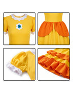 Yellow Flower Princess Costume Royal Gown with Ruffle Trim and Floral Accessories Full Set