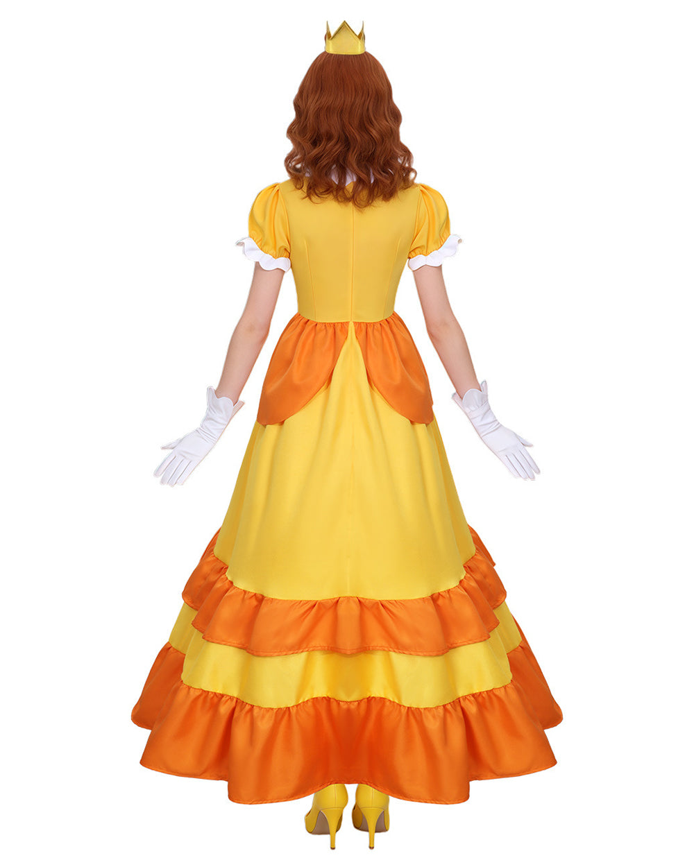 Yellow Flower Princess Costume Royal Gown with Ruffle Trim and Floral Accessories Full Set
