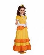 Yellow Flower Princess Costume Royal Gown with Ruffle Trim and Floral Accessories Full Set
