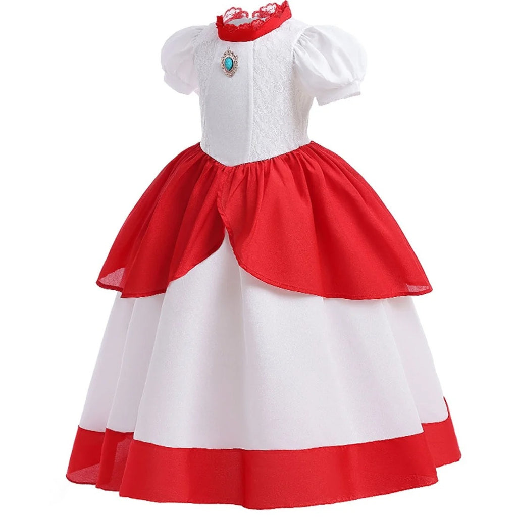 Pink Princess Ball Gown with Layered Tulle Puff Sleeves and Crown for Birthday Party Events