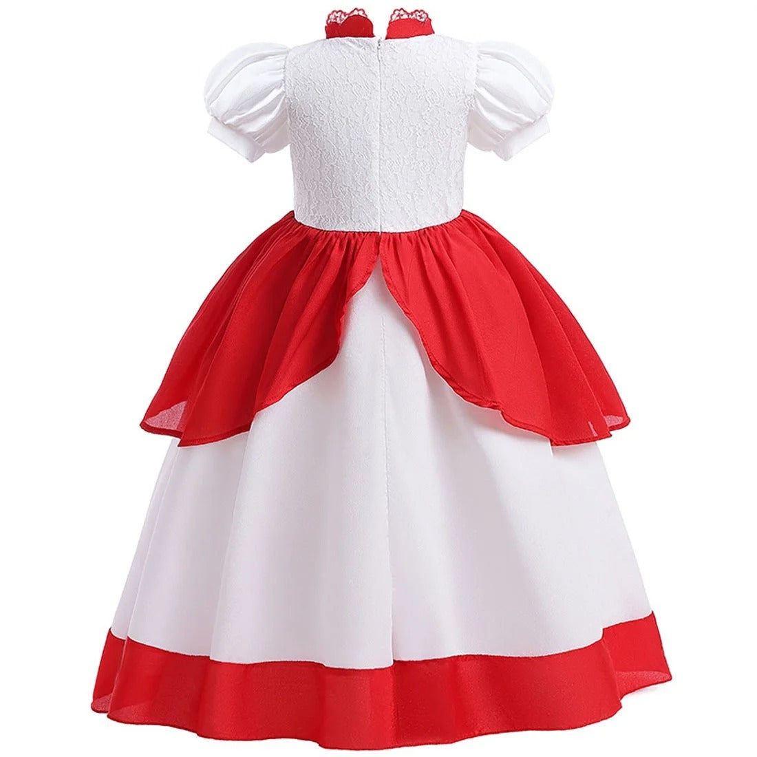 Pink Princess Ball Gown with Layered Tulle Puff Sleeves and Crown for Birthday Party Events