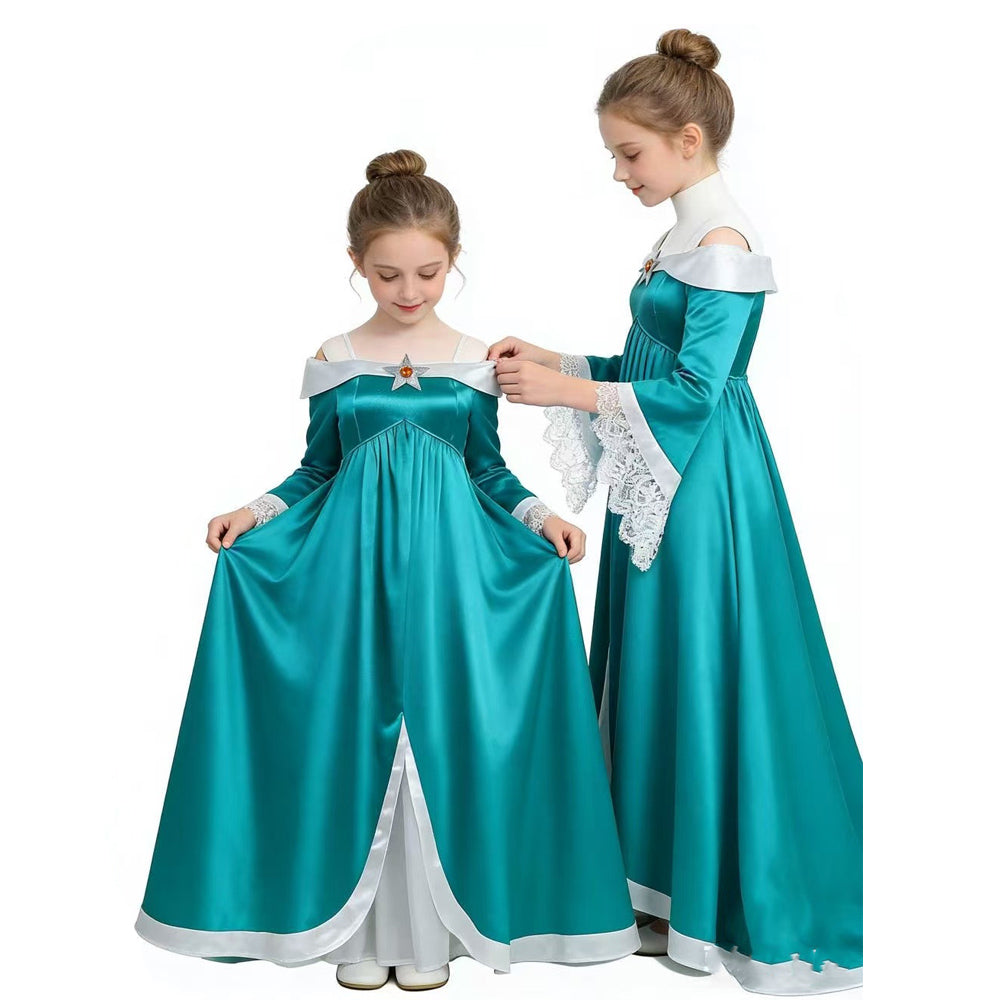 Rosalina Costume The Galactic Princess Turquoise Off-should Dress with Crown Star Wand Set