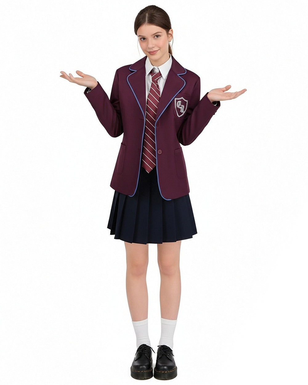 Musical Theater School Uniform Burgundy Blazer Pleated Skirt Shirt and Tie for Bookworm Fans