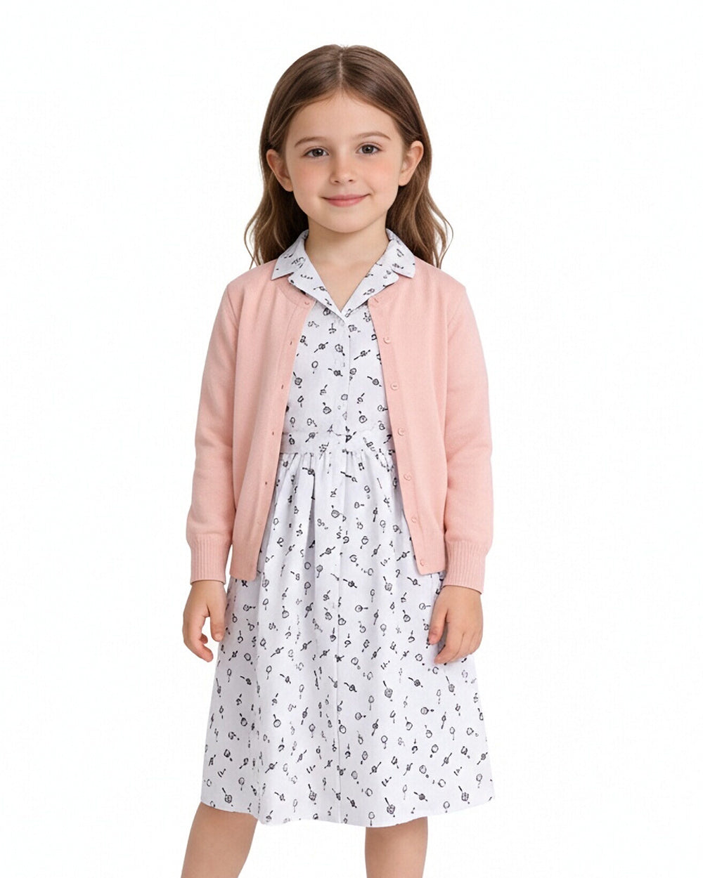 Musical Theater Teacher Costume Pink Cardigan and Floral Dress 2pcs Set for World Book Day