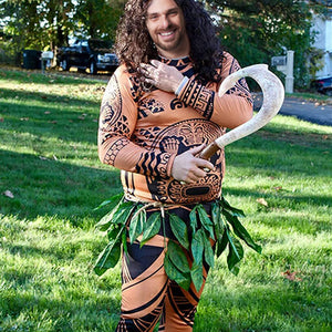 Maui Costume Boys/Man Halloween Cosplay Tattoo Shirt and Pants with Leaves Skirt