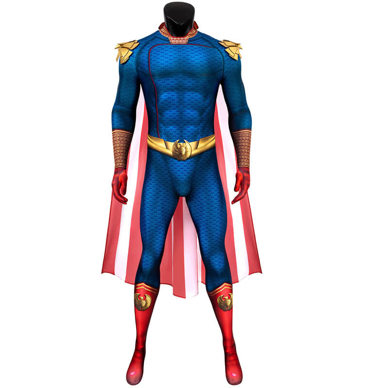 Mens Homelander Costume Boys Cosplay Jumpsuit with Cape for Dress Up Party
