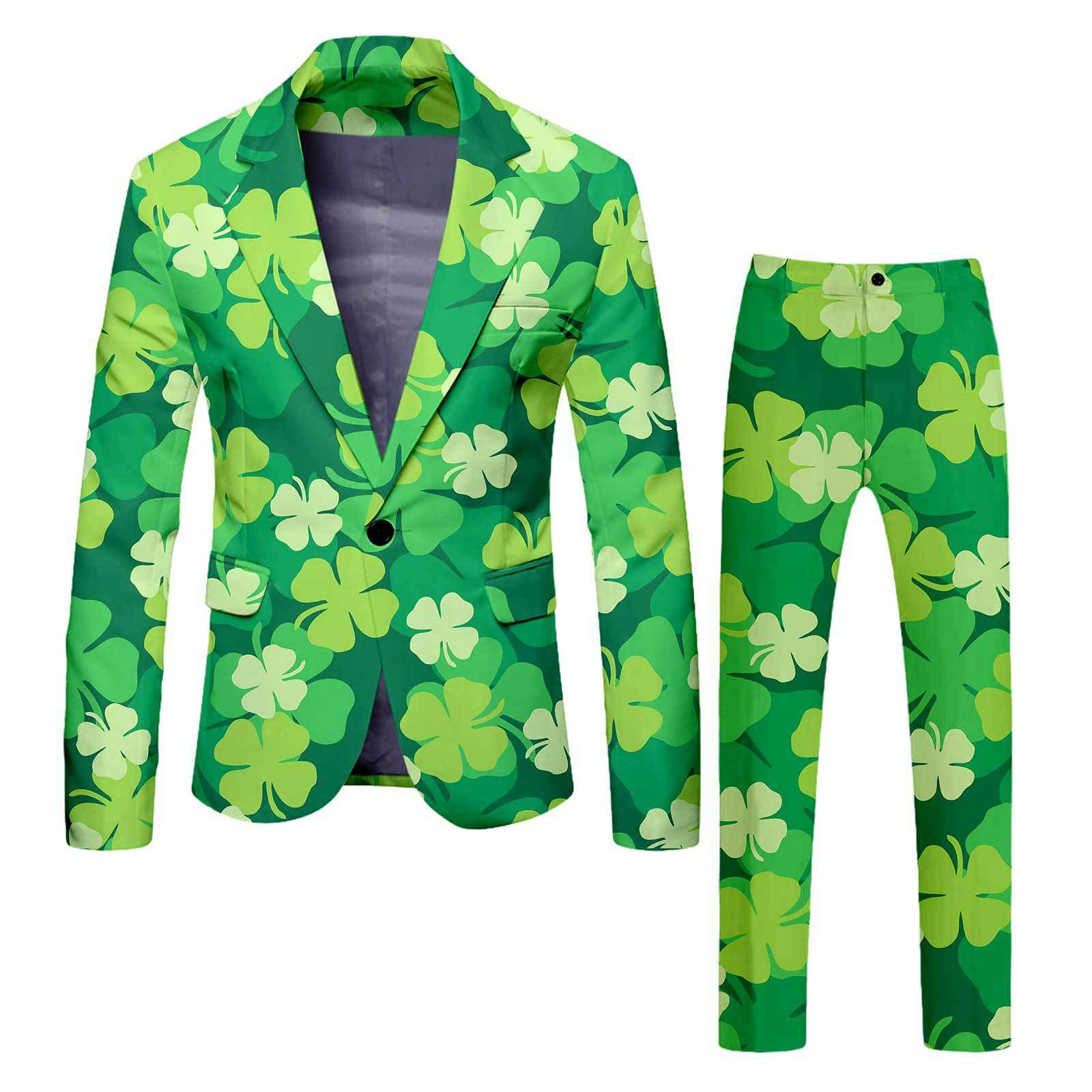 Mens Leprechaun Costume Saint Patricks Day Outift Tops and Pants 2pcs Suit for Carnival