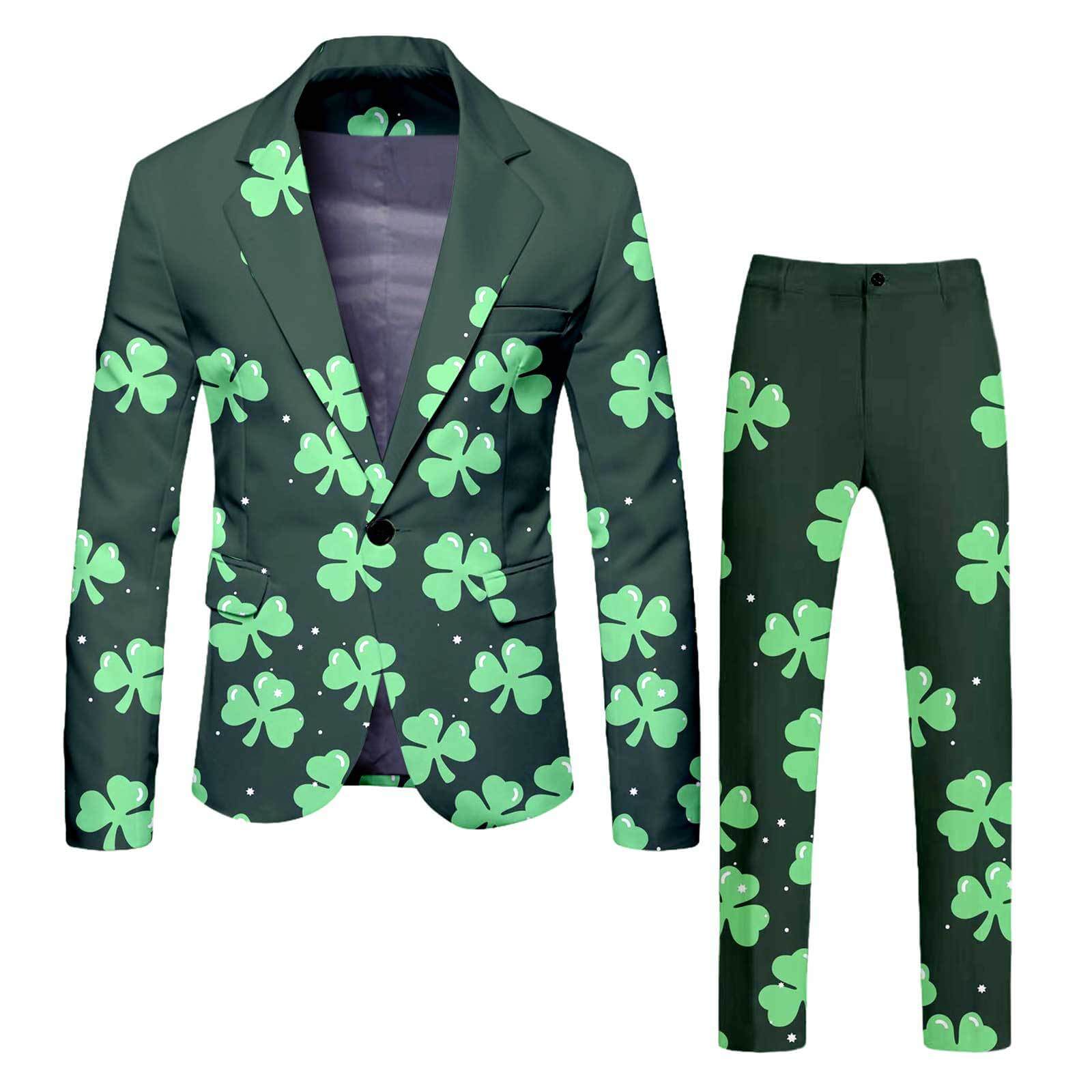 Mens Leprechaun Costume Saint Patricks Day Outift Tops and Pants 2pcs Suit for Carnival