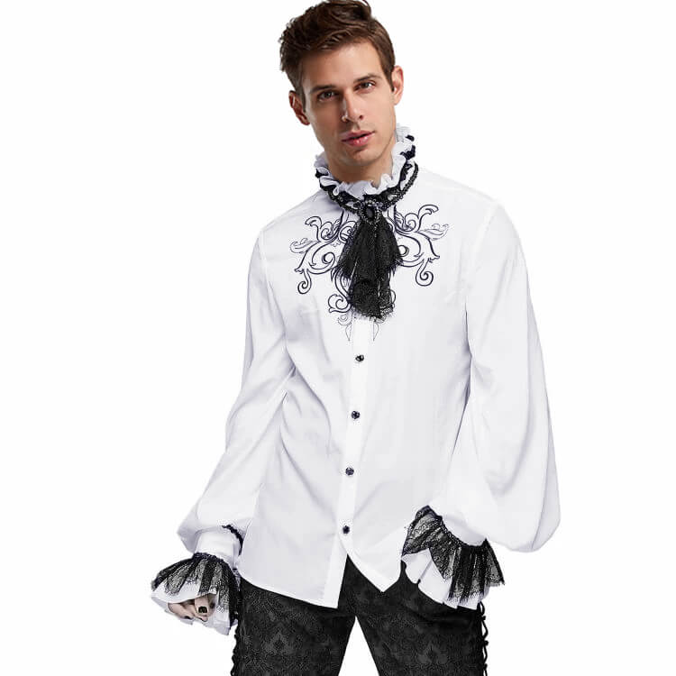 Mens Medieval Clothing Ruffle Pirate Shirt Steampunk Victorian Western Cowboy Costume