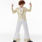 Mens Disco Costume 70's Outfits For Guys Sequin Tops Pants and White Shirt 3pcs Suit for Male