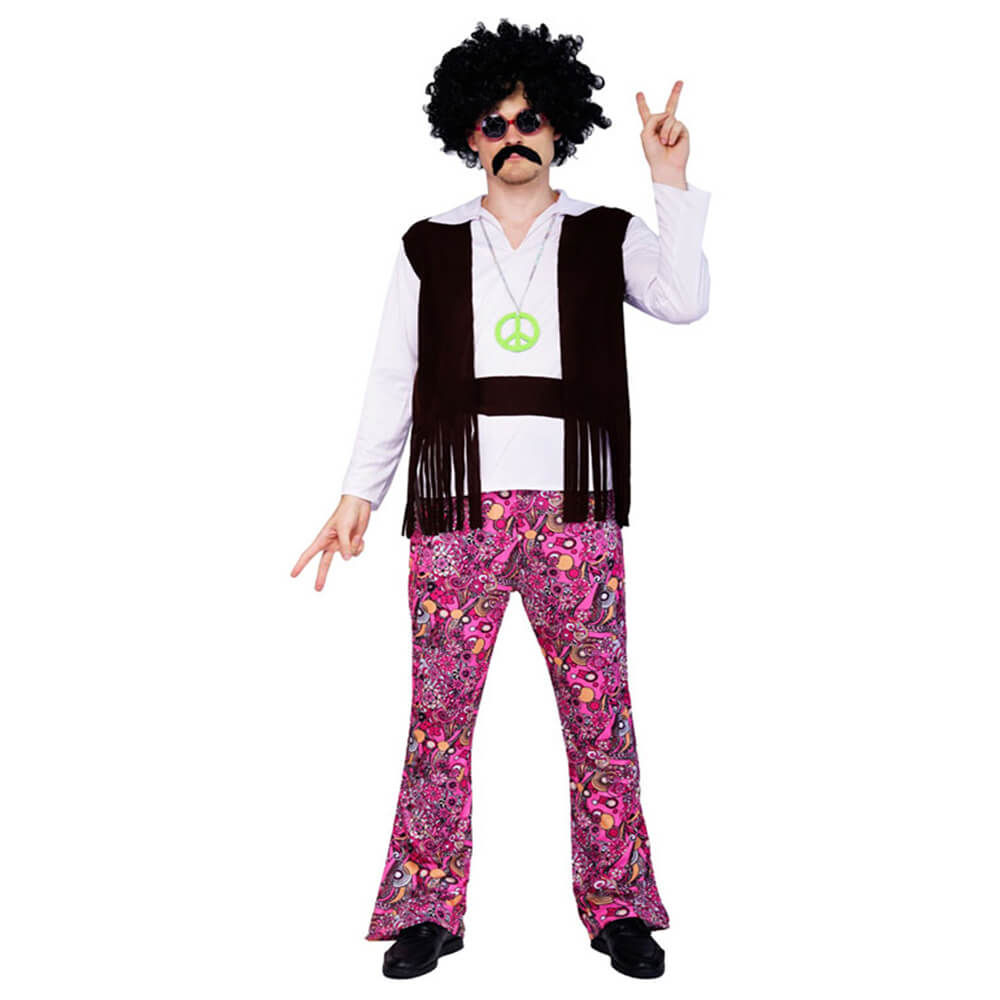 Mens Hippie Costume 1970s 80s Adult Disco Outfit Retro Rock Dress Up Suit for Themed Parties