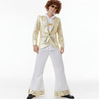 Mens Disco Costume 70's Outfits For Guys Sequin Tops Pants and White Shirt 3pcs Suit for Male
