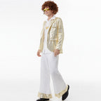 Mens Disco Costume 70's Outfits For Guys Sequin Tops Pants and White Shirt 3pcs Suit for Male