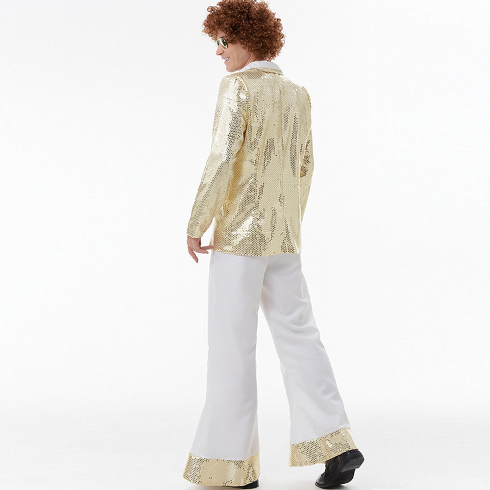 Mens Disco Costume 70's Outfits For Guys Sequin Tops Pants and White Shirt 3pcs Suit for Male